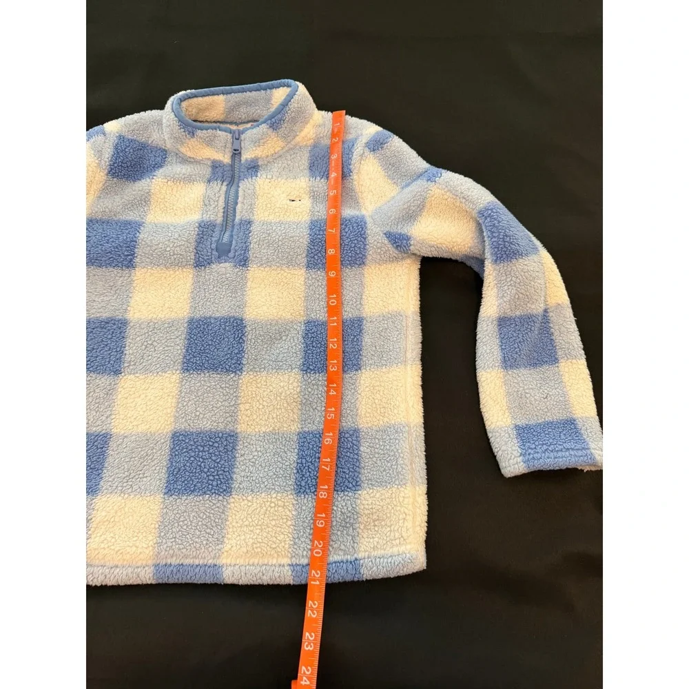 Vineyard Vines Boys Blue Buffalo Check Sherpa Fleece Quarter Zip  Med 10-12